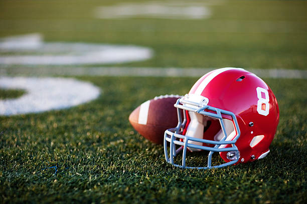 Football helmet on the field